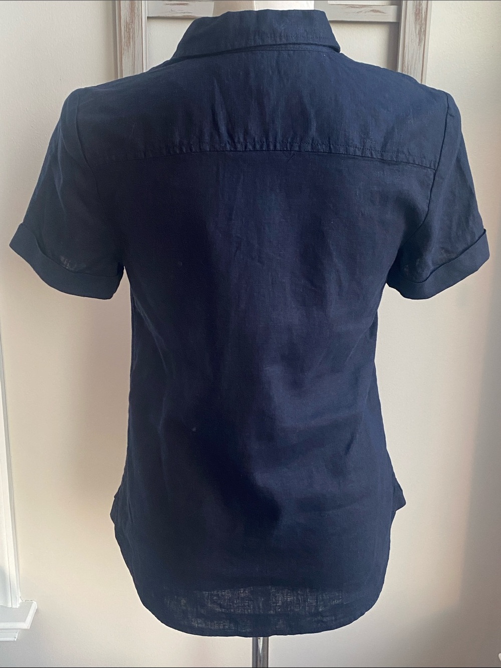 Tommy Hilfiger Navy Blue Short Sleeve Linen blend Button Down Blouse XS - NWT - Picture 6 of 9